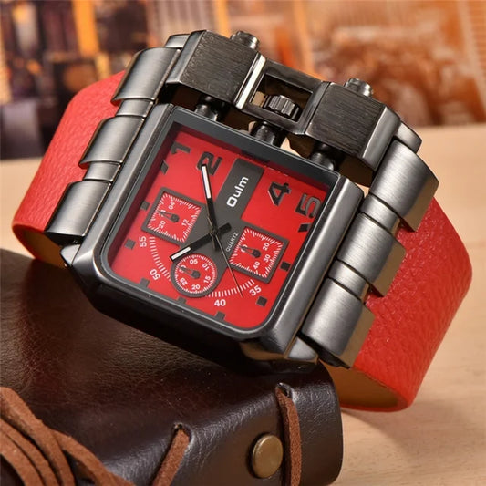 OULM Reloj de cuarzo de lujo para hombres Cuadrados con banda de cuero para hombre Reloj a Abanopi Mirar