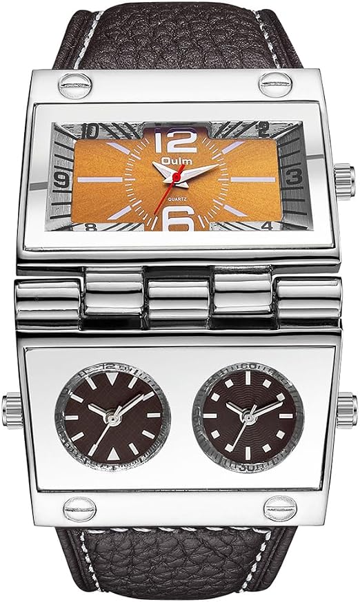 Oulm 9525 Reloj para hombre analógico correa de cuero negro 3 subesferas, Marrón, Movimiento de cuarzo