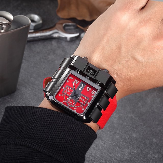 OULM Reloj de cuarzo de lujo para hombres Cuadrados con banda de cuero para hombre Reloj a Abanopi Mirar